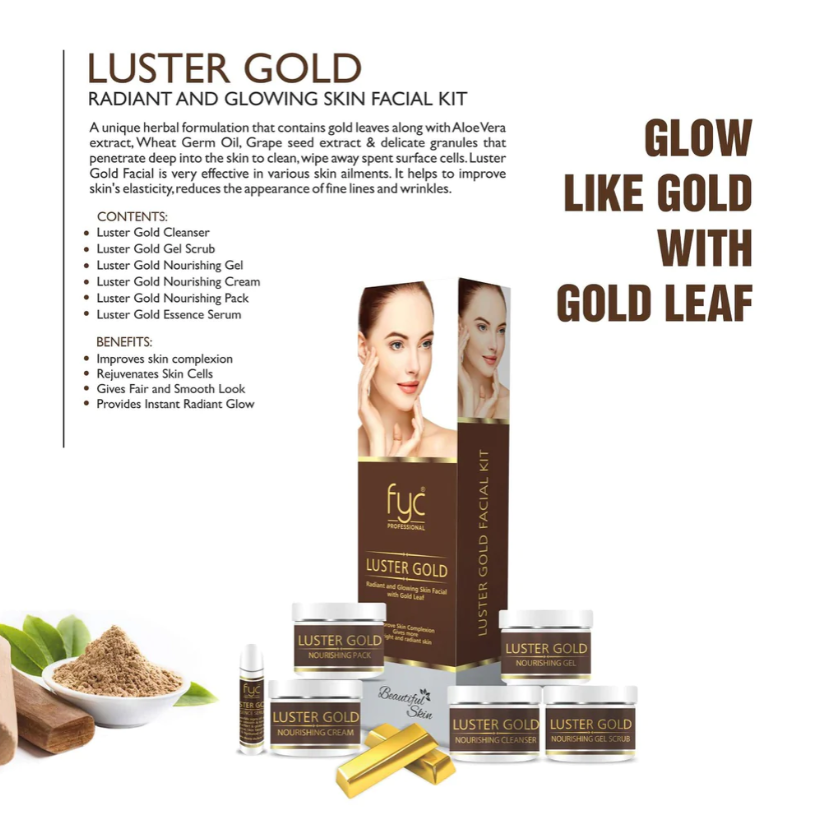 FYC LUSTER GOLD RADIANT AND GLOWING SKIN FACIAL KITsondaryam is the leading name in the chain of cosmetics and departmental stores in jaipur . , sondaryam has been a pioneer in delivering top quality genuine productSondaryam FYC LUSTER GOLD RADIANT