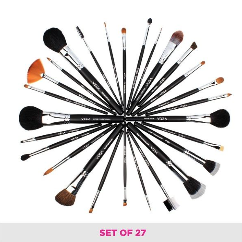 VEGA Set of 27 Brushes - LK-27SET OF 27 BRUSHES consists of a Powder Brush (L), Powder Brush, Buffer Brush (L),Contour Brush, Blush Brush, Buffer Brush (S), Pan Cake Brush, Foundation Brush, Lip Sondaryam VEGA Set