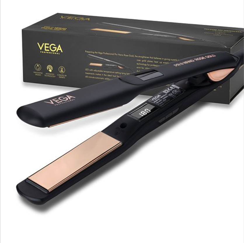 Vega Pro Nano Rose Gold Hair Straightener - VPPHS-01Presenting the VEGA Professional Pro Nano Rose Gold, the straightener that believes in giving superb results with quick speed. Its beveledged nano rose gold plates hSondaryam Vega Pro Nano Rose Gold Hair Straightener - VPPHS-01