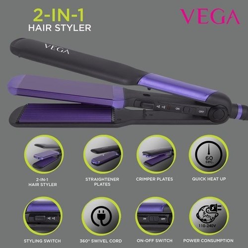 Vega VHSC-01 2 In 1 Hair StylerGet a new look everyday at home with Vega 2 in 1 Hair Styler. A new look is at your fingertips from a straight and sleek to wavy and textured hair with Vega 2 in 1 hSondaryam AppliancesVega VHSC-01 2