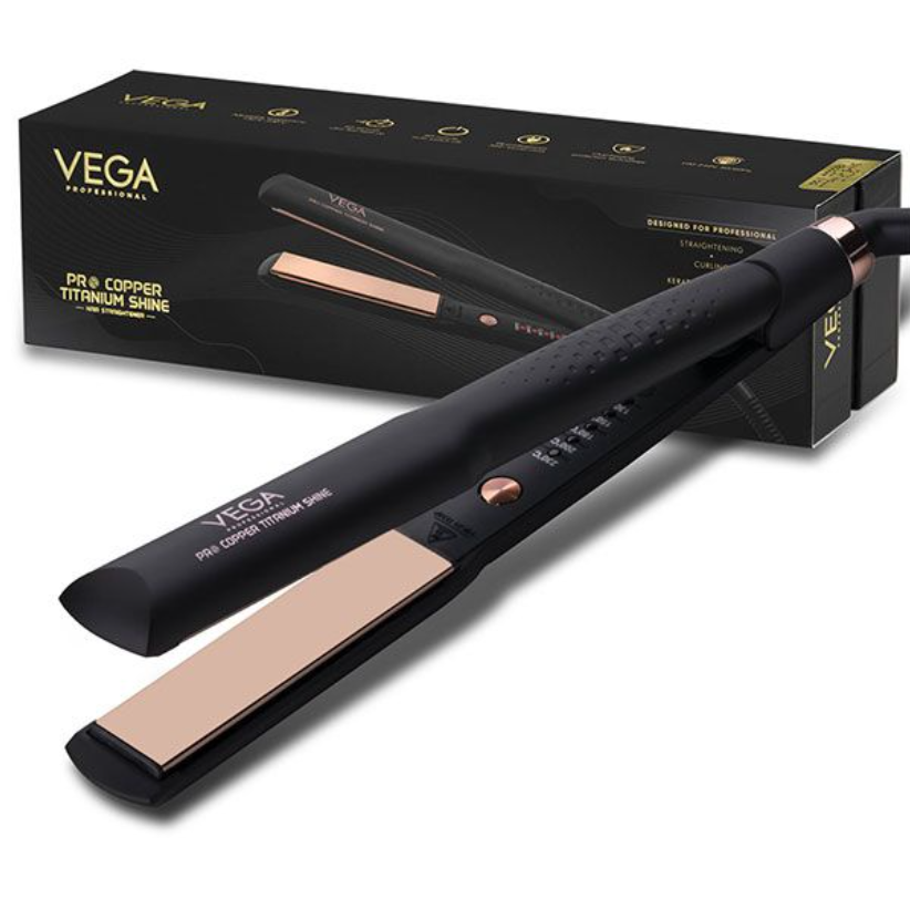 Vega Pro Copper Titanium Shine - VPMHS-07Presenting the VEGA Professional Pro Copper Titanium Shine, the premium hair straightener designed for unmatched professional results. Its 25mm copper filanium 3D flSondaryam Vega Pro Copper Titanium Shine - VPMHS-07